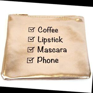 Women Sassy Morning List GoldMetallic Travel Makeup Vegan Leather Cosmetic Bag
